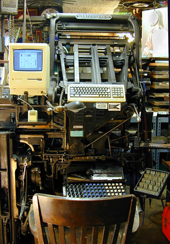 Linotype machine and Apple Mac computer