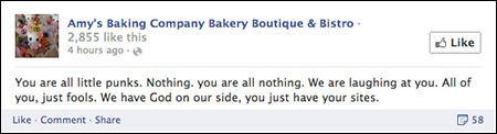 Facebook posting by Amy's Baking Company