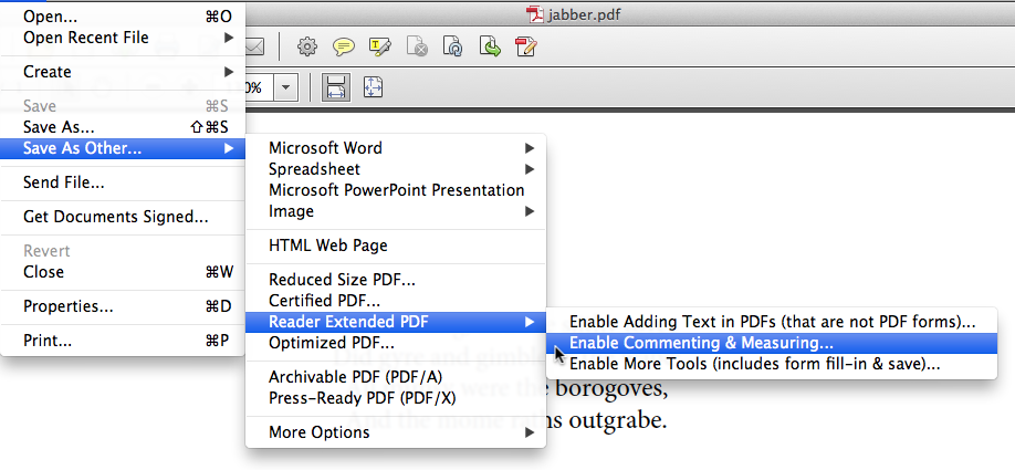 Save As Reader Extended PDF