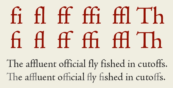 Ligatures of Adobe Jenson typeface