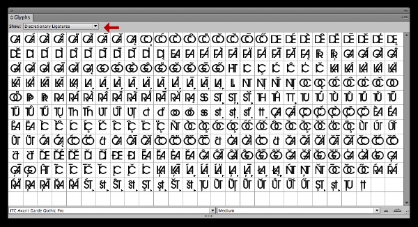 InDesign Glyphs Panel 