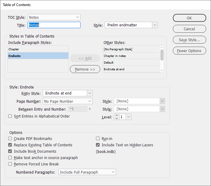 Table-of-contents style for end-of-book notes