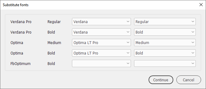 font-substitution table