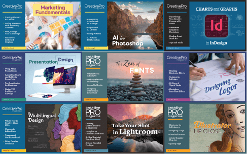 Several issues of CreativePro Magazine displayed