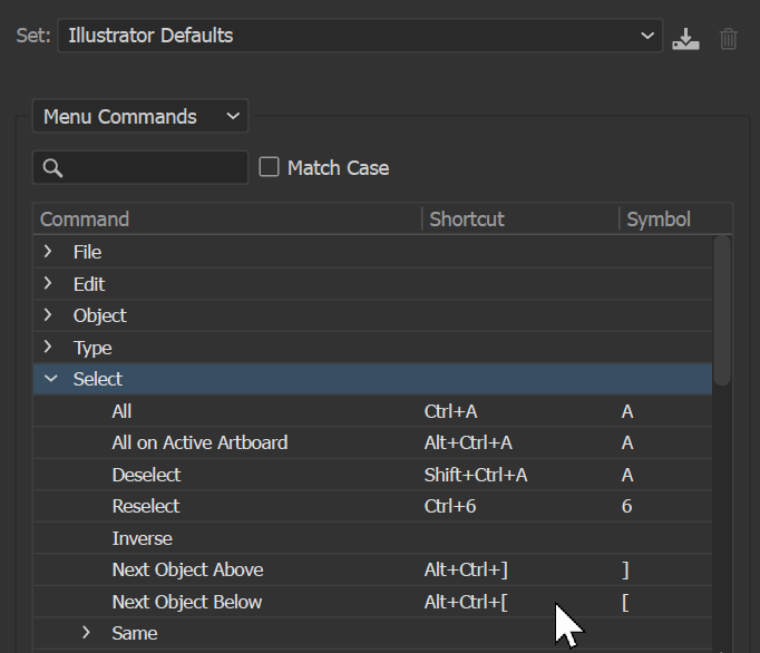 Select Keyboard Shortcuts