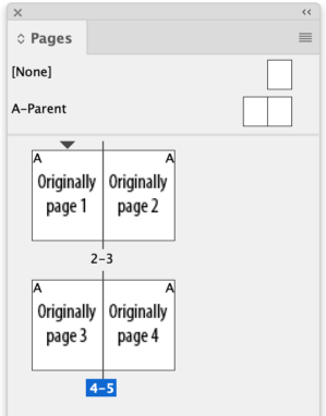 Pages panel with two spreads, 2-3 and 3-4.