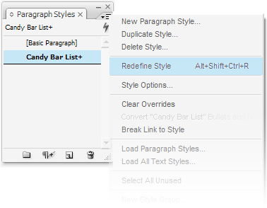 Figure 3: Redefine Style on the Paragraph Styles panel