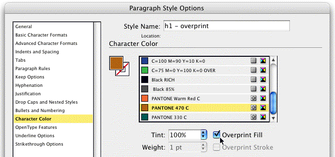 Overprinting in InDesign
