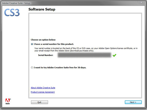 serial key for adobe cs3 master collection