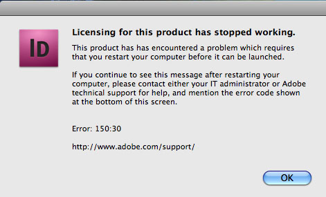 licensing for this product has stopped working adobe indesign cs3 workaround