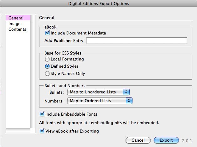 Digital Editions Export Options