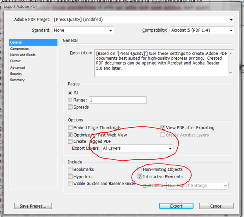 PDF Export Dialog