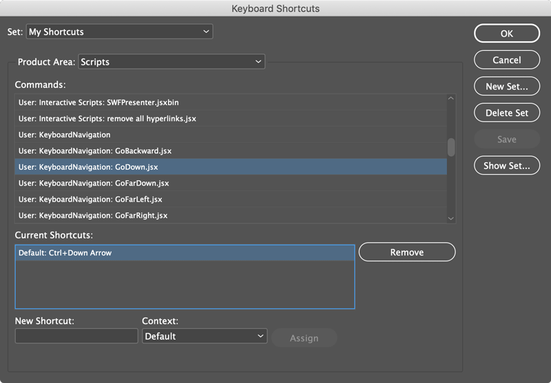 indesign page down shortcut