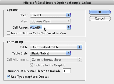 excel for mac place in indesign