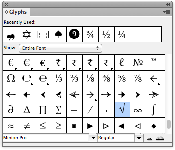 Use the Glyphs panel to insert glyphs and special characters in Adobe  InDesign