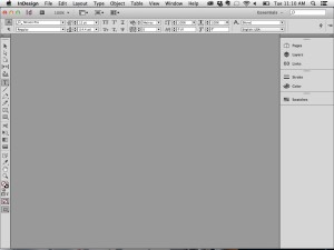 InDesign without the Application Frame. Note the gray backdrop that hides the desktop items.