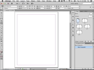 InDesign with the Application Frame on, and several panels docked to the right side of the frame.