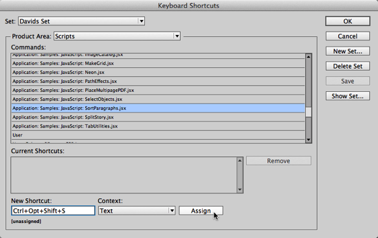 assign shortcut to script