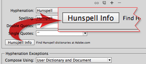 A view of the Hunspell Info link in the Dictionary Preferences