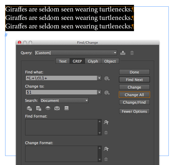 GREP Find/Change to eliminate duplicate paragraphs