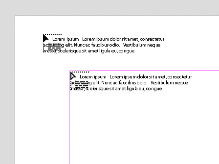 Two loaded text cursors with Lorem Ipsum text, one in area between trim and margins, the other at margins