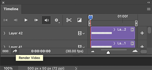 Photoshop Timeline panel render button