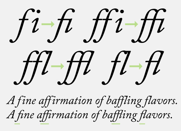 The f-ligatures found in Adobe Caslon Pro all improve the individual colliding characters.