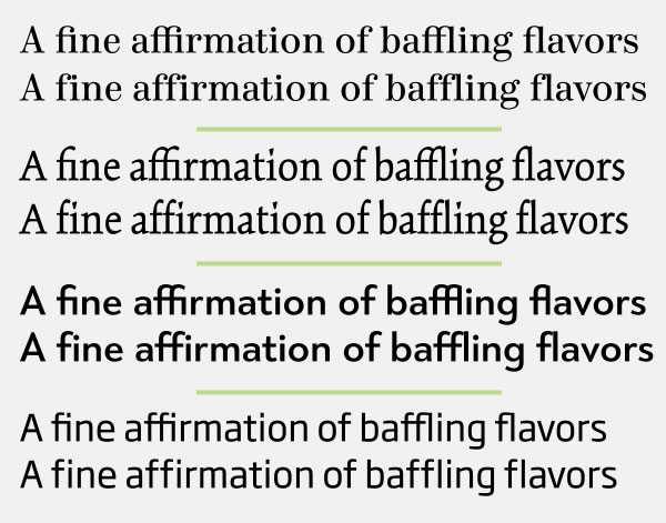 F-ligatures don’t always improve appearance, and their use is a question of personal taste. For instance, I prefer the second setting of Kinesis without the ligatures, as they eliminate the quirky i dots (also known as tittles) which I quite like. Set in Consul, Kinesis Pro, Tangent, and Soho Gothic Pro.