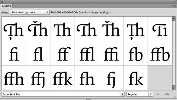 All standard ligatures can easily be viewed using InDesign’s Glyph panel via the Standard Ligatures drop-down menu.
