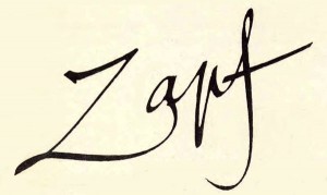 Hermann Zapf’s signature from the U&lc announcement of ITC Zapf Book. 