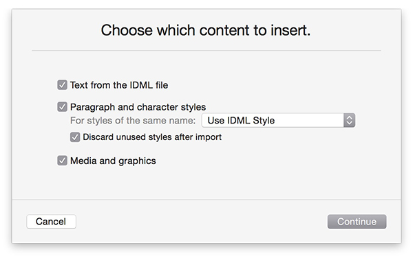 The import dialog box from iBooks Author.