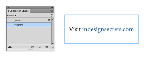InDesign character styles hyperlink