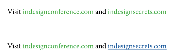 InDesign green hyperlinks