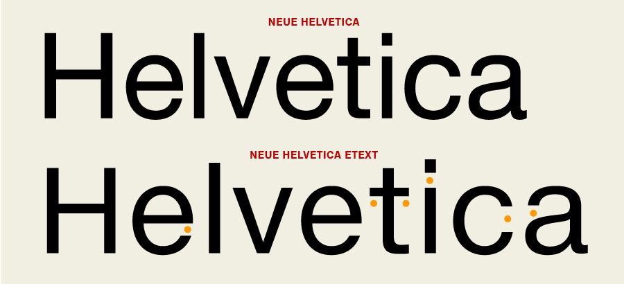 The design tweaks between the original and eText versions of Helvetica might be subtle, but the spacing differences are quite obvious.