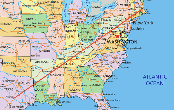 Boston to Austin map