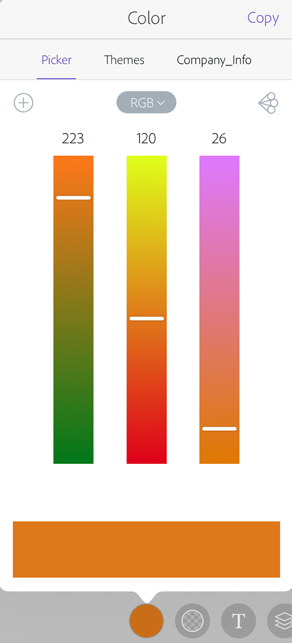 The color values for the orange objects in Comp CC.