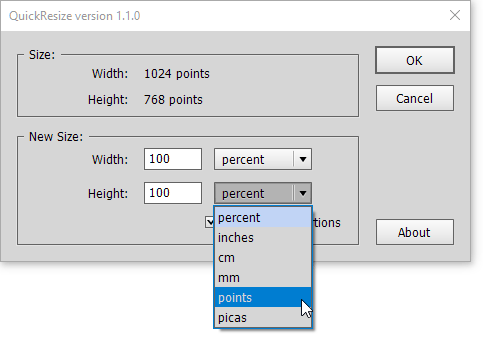 Figure 6: You can resize a document using several standard measurement units.