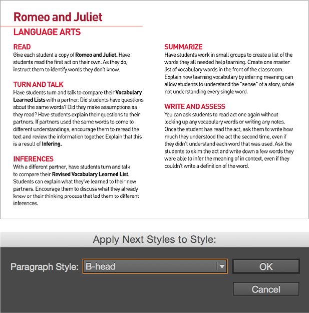 Figure 10: In this example, there are multiple paragraphs after a B-Head that can be styled all at the same time with Apply Next Styles.