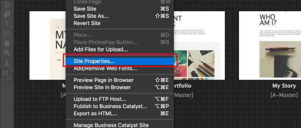 Adobe Muse Site Properties