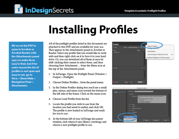 InDesign installing profiles instruction sheet