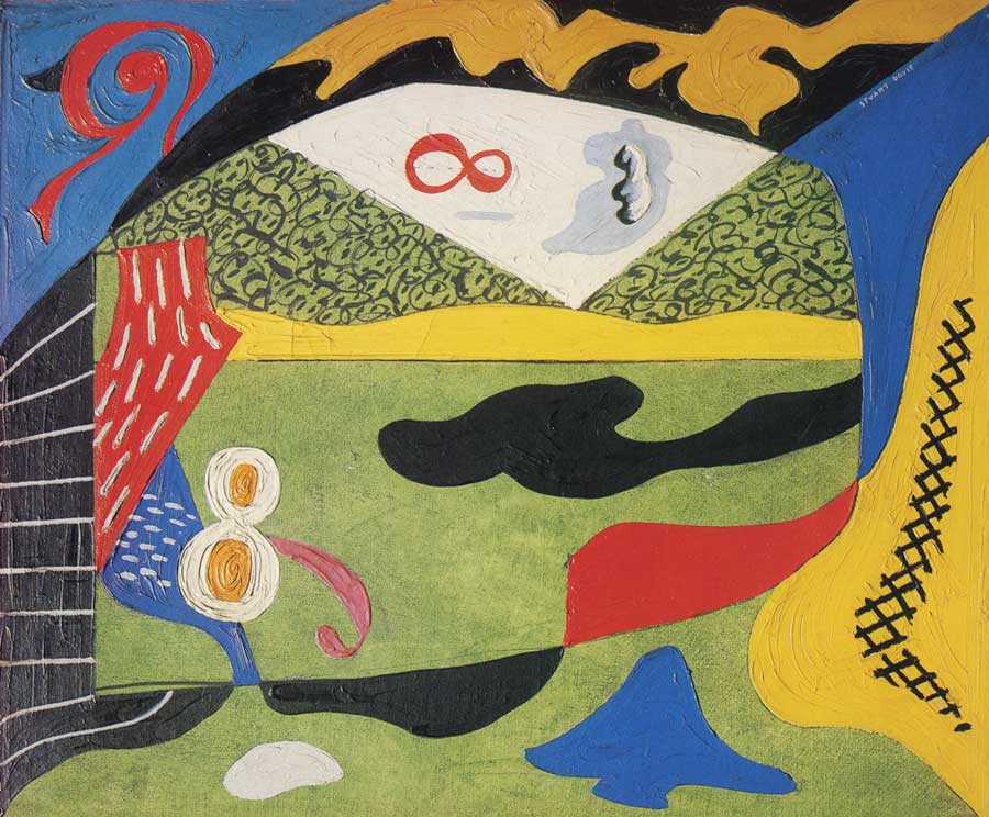 Lawn and Sky, 1931, oil on canvas, approx. 19 x 23 in. This landscape consisting of shapes, textures and colors, all encircle two figure eights.