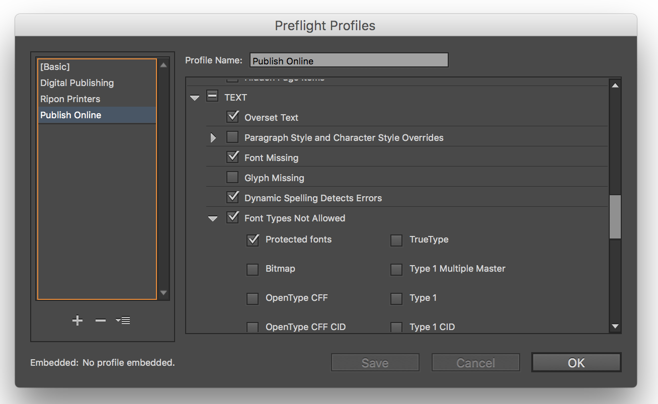 Custom Preflight Profile for Publish Online