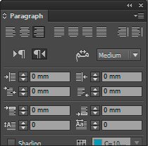 Figure 1: In the Arabic version of InDesign, the Paragraph panel adds features specific to right-to-left typesetting, but the interface remains English.