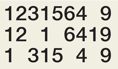 Figure 6: When setting columns of tabular figures, you can use a figure space when you want to add some space without disturbing the vertical alignment.