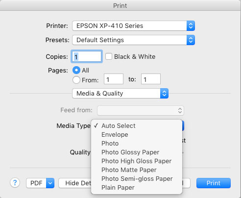 Figure 11: Choosing the right paper in the printer driver can make the color in your desktop printouts much more accurate.