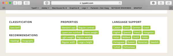 Figure 3: Details on Source Sans Pro on the Adobe Typekit website showing the languages supported by this font.