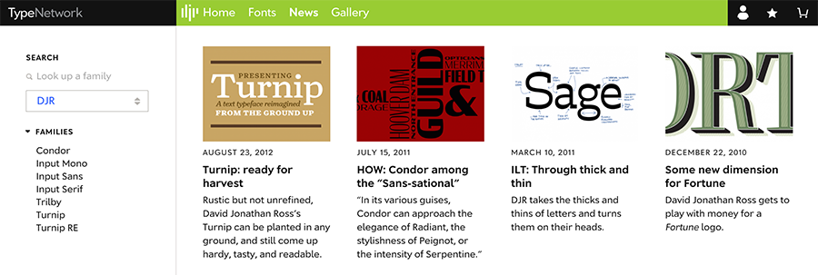 The News section shown in the following three images features curated articles from Type Network and beyond, focusing on timely topics about type design and typography.