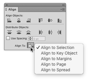 indesign align panel options