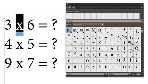 InDesign Search Glyphs panel