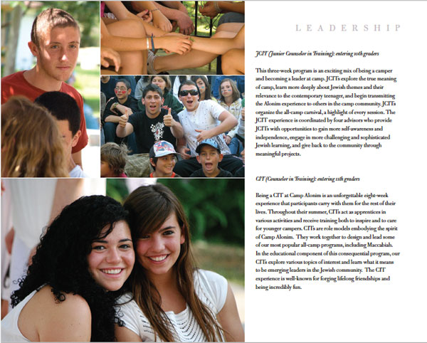 Figure 8: In this page from a sales booklet I designed for a Los Angeles day camp, I used only one typeface, Bulmer MT. By varying its size, style, and tracking, I was able to create variety and design cohesion all at the same time.